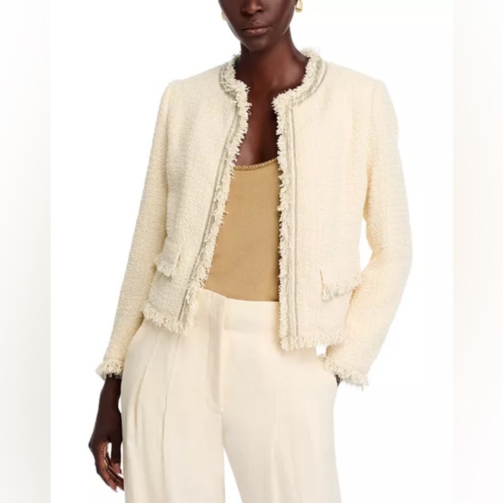NWT Kobi Halperin Cream Lando Fringe Trim Jacket